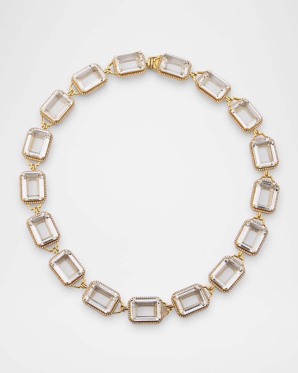 Gossip 18K Yellow Gold Rock Crystal Emerald Cut Choker with Diamonds, 14"L